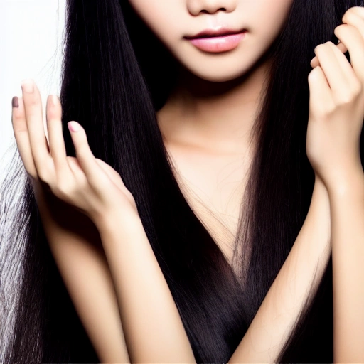 china women, hair smoothening, beautiful hair, black shadow background beautiful eyes clearly fingers