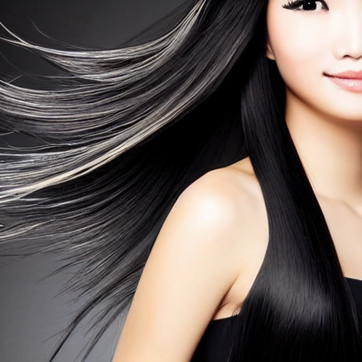 china women, hair smoothening, beautiful hair, black shadow background 