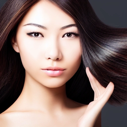 china women, hair smoothening, beautiful hair, black shadow background 