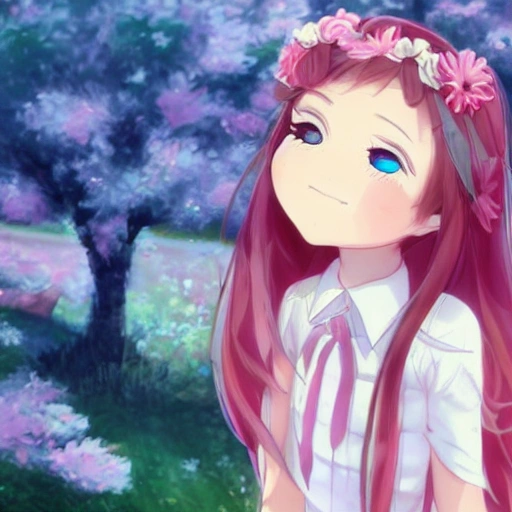 the girl with the petals in her hair, smile, loli