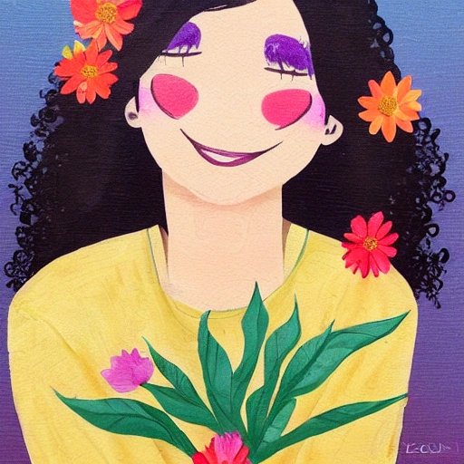 the girl with the petals in her hair, smile