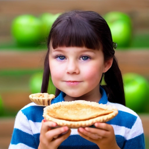 A cute primary school girl eating apple pie

