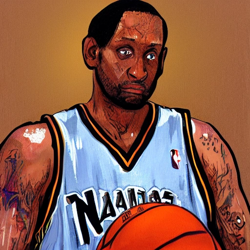 Tracy McGrady, painted by jason van hollander and melvyn grant, trending on artstation, rembrandt lighting fish eye pixar, magic realism, noodly, futuresynth, ink drawing 