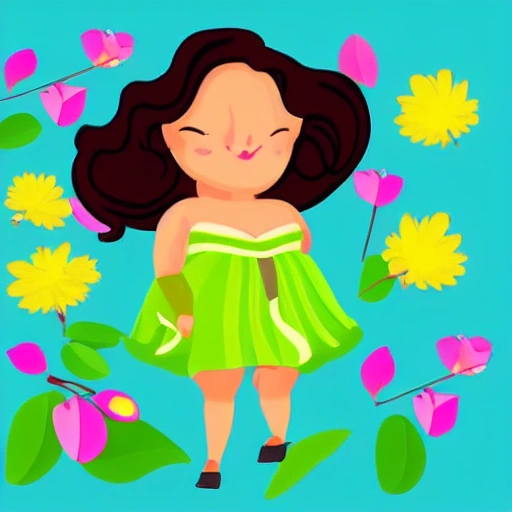 Spring, warm sunshine, leaves withdew, full-figured beauty, Cartoon