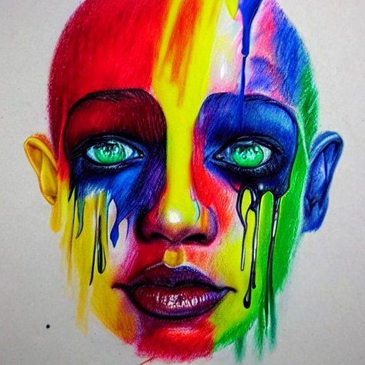 , Pencil Sketch,colorful melting human head