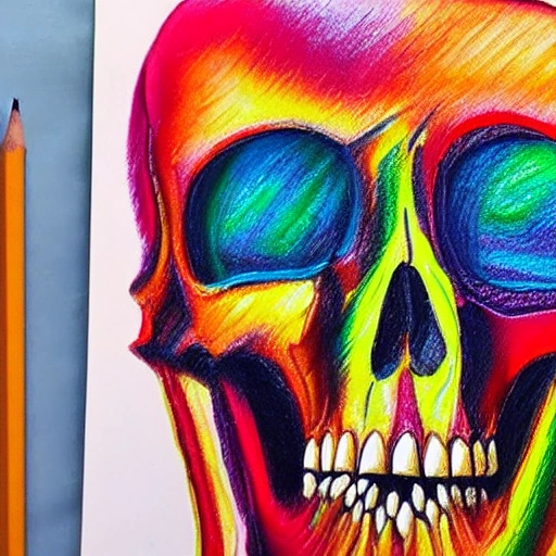 , Pencil Sketch,colorful melting human head,a close up of a painting of a skull