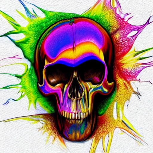 , Pencil Sketch,colorful melting ant head,a close up of a painting of a skull.smooth digital artwork, psychedelic artwork,cold colors