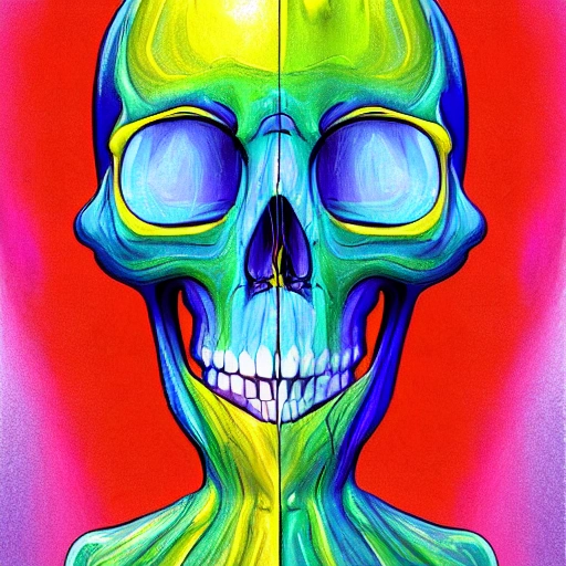 colorful melting ant head, Pencil Sketch,colorful melting ant head,a close up of a painting of a skull.smooth digital artwork, Oil Painting, Cartoon