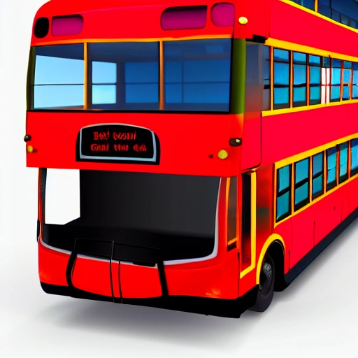 a bus in red,with two big car lights, and a driver
, 3D