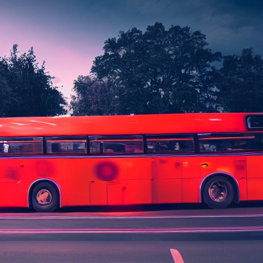 a bus in red,with two big car lights, and a driver in side
, 3D