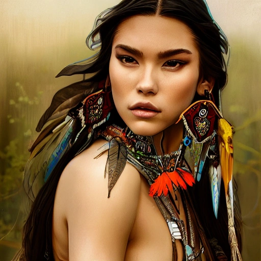 mdjrny-v4 style portrait photograph of Madison Beer as Pocahonta ...