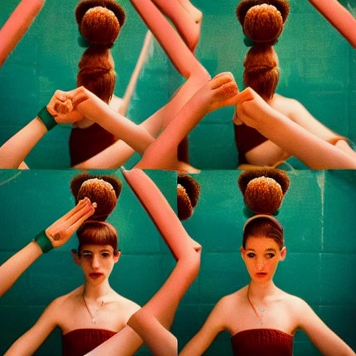 beautiful girl, wes Anderson style, photography, symmetry