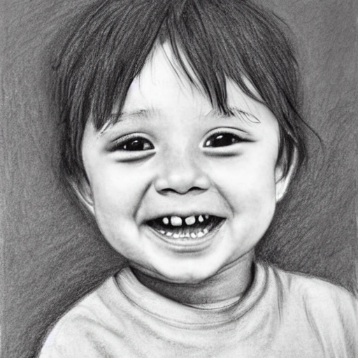 A three year's  old boy,  smiling, , Pencil Sketch