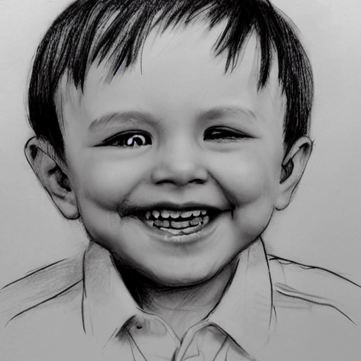 A three year's  old boy,  smiling, , Pencil Sketch, Cartoon