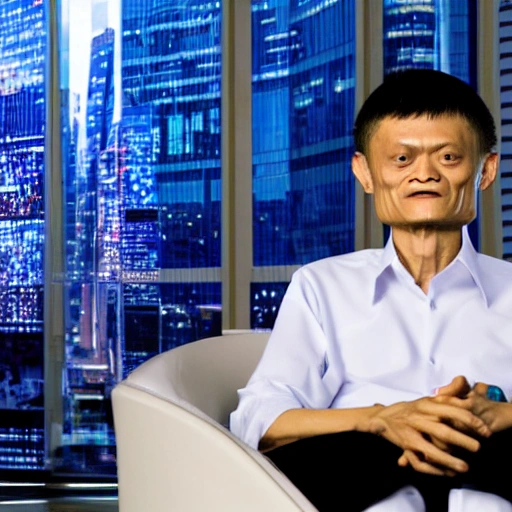 Behold a mesmerizing sight of a jackma amongst a high-tech futuristic cityscape, bursting with vibrant and extreme details." --ar 9:16