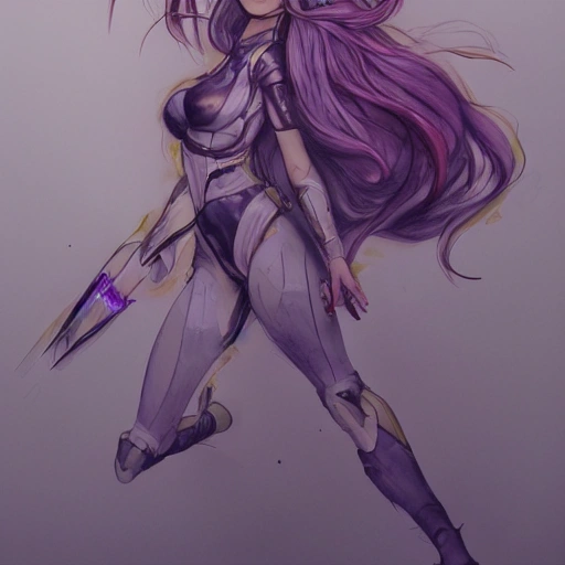 best quality, masterpiece,highly detailed,semi-realistic,1girl,upper body,raiden shogun,large breasts,perfect face,glowing eyes,long hair,purple hair,, 3D, Pencil Sketch, Water Color, Water Color, Cartoon