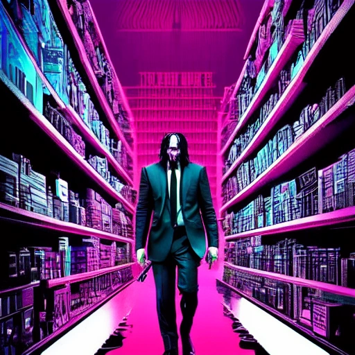 john wick ,high-buildings,cyber ponk,guns, bullets, , Trippy