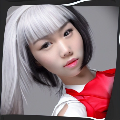 Generate a Korea style of female nurses, need white hair,  black stockings, tattoos, face is very cute， 3D