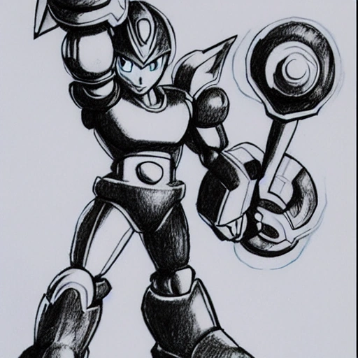 megaman x as an ink drawing, Pencil Sketch