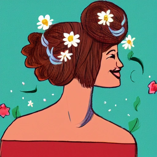 The girl with the petals in her hair, smile, Cartoon