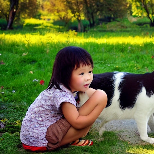 chinese,countryside，child,cat,dog