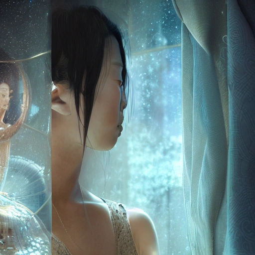 a japanese woman looking at tiny people inside a glass jar. Highly detailed photo realistic digital artwork. High definition. Android Jones" and tom bagshaw, BiggalsOctane render, volumetric lighting, shadow effect, insanely detailed and intricate, photorealistic, highly detailed, artstation by WLOP, by artgerm


, 3D