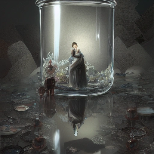 a japanese woman looking at tiny people inside a glass jar. Highly detailed photo realistic digital artwork. High definition. Android Jones" and tom bagshaw, BiggalsOctane render, volumetric lighting, shadow effect, insanely detailed and intricate, photorealistic, highly detailed, artstation by WLOP, by artgerm


, 3D, Pencil Sketch