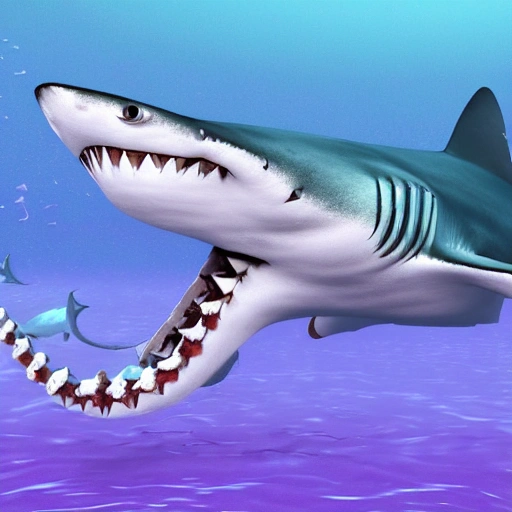 A shark is chasing a giant octopus in the sea,3D