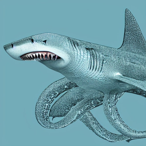 A shark and big 
octopus in the sea,3D