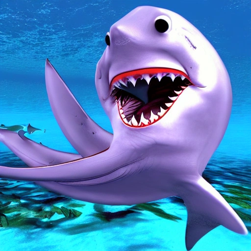 A shark and big 
octopus in the sea,3D, Cartoon