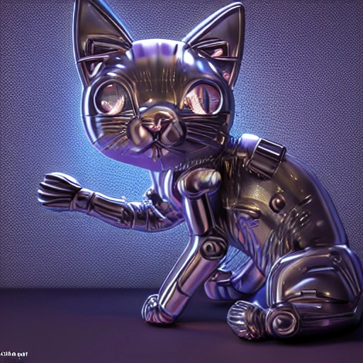 , 3DA hyper-detailed complex 3d render of a cute cyborg kitten made out of metal, glowing cinematic, detailed wire, vibrant details, unreal engine, octane render, cinematic shot, flawless detail, award-winning, expertly crafted, meticulously composed photography, creative, 8k, rim light, dynamic lighting, 3D, Trippy