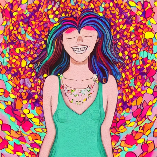 The girl with the petals in her hair, smile, Trippy