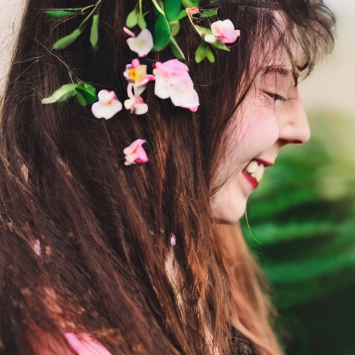 The girl with the petals in her hair, smile