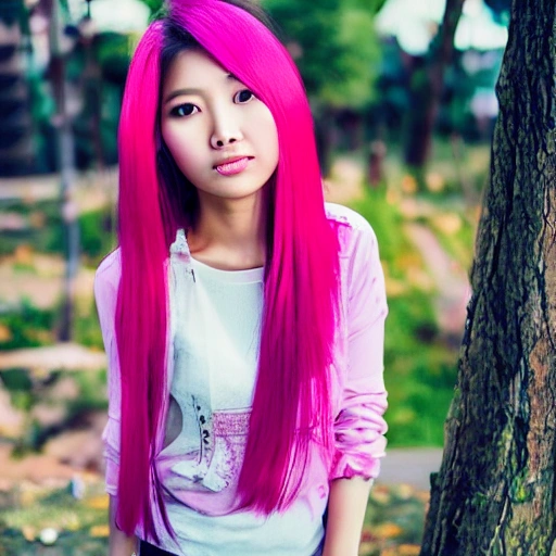 a beautiful Asian girl with blown hair and pink clothes  , 3D