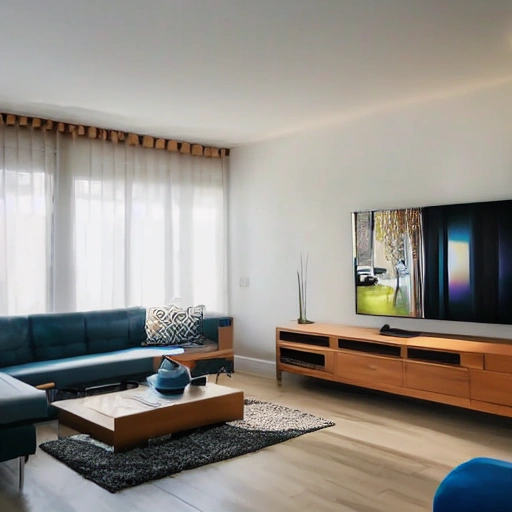 Living room with camera surveillance and home automation system