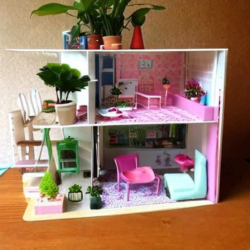 doll house with tiny plants
