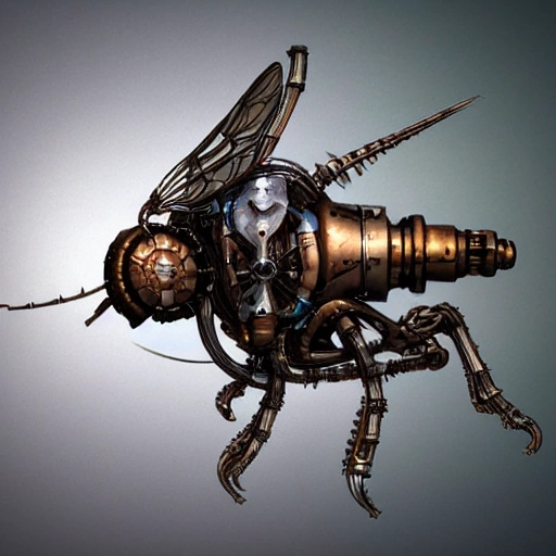 steampunk cybernetic biomechanical fly, 3 d model, unreal engine realistic render, 8 k, micro detail, intricate, elegant, highly detailed, centered, digital painting, artstation, smooth, sharp focus, illustration, artgerm, tomasz alen kopera, wlop , 3D, Cartoon