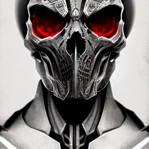 SKULL CIBERPUNK /// photo, portrait+  style, intricate, symmetrical face front view, dark fantasy, hyperrealistic render details, ultra detailed cyberpunk warrior ("Character") from Mortal Kombat, ("Color") tint, Ni-Oh, high contrast, 8k photographic style, matte painting, octane render, blured background, HD, soft ambiant light, 3D