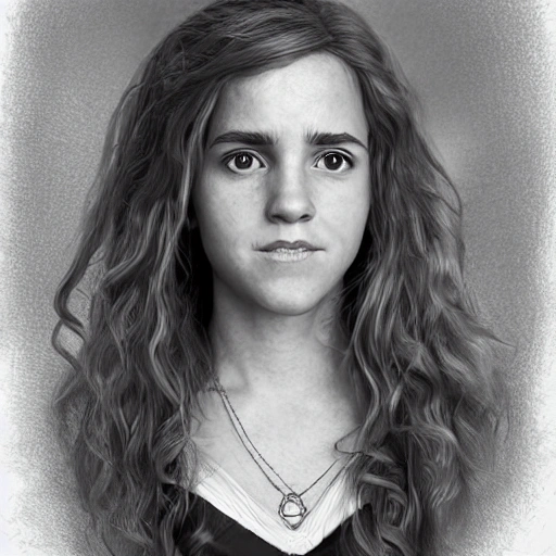 Hermione Granger in a dress, high detail, intricate shading, 3D stereoscopic, realistic, portrait photo