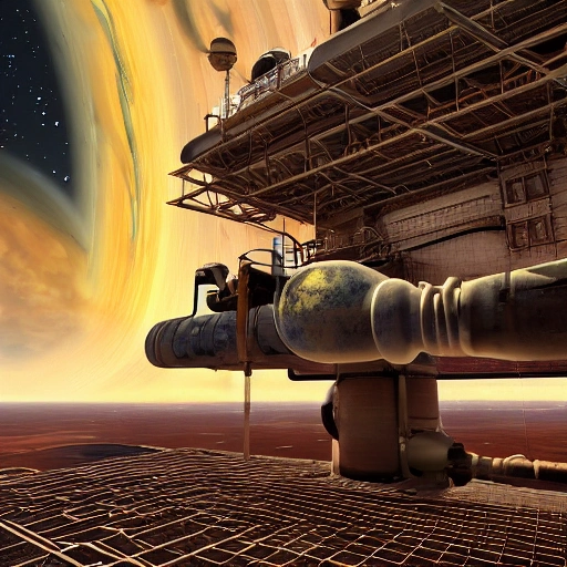 The Refueling Station: Generate an image of an abandoned refueling station, hovering above the turbulent, colorful clouds of a gas giant planet. The station is designed to refuel spacecraft and has large fuel storage tanks connected to a network of pipelines and hoses. The abandoned base is surrounded by a dense, thick mist, and the image should convey a sense of isolation and desolation. The station should feature intricate details such as rusted metal grates, leaking pipes, and discarded equipment. (((Remove Artifacts))), (((Ultra Detailed))), ((8K)), (((Enhanced)))