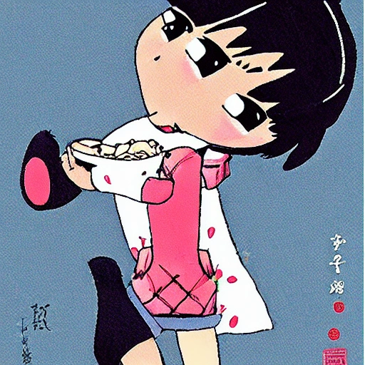 , Cartoon，女高中生，黑色短发，甜妹，jk