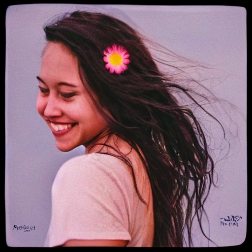 The girl with the petals in her hair, smile