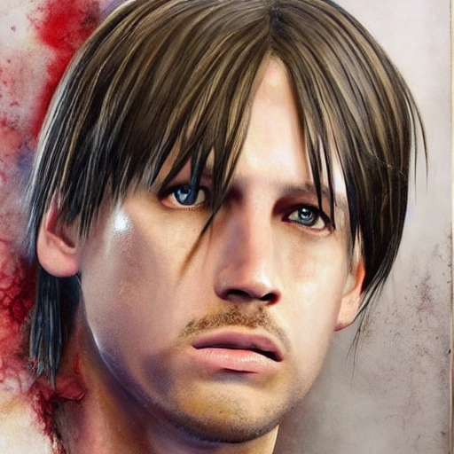 Leon s. kennedy from Peru, photorealistic, 3D, Water Color, Oil Painting