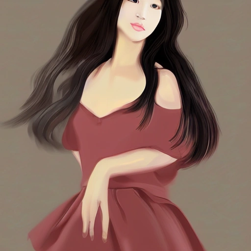 Draw a beautiful asian girl, standing and posing style digital painting

