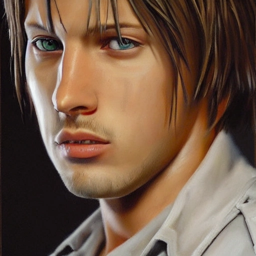 Leon s. kennedy from Chile, , 3D, photorealistic,, Oil Painting