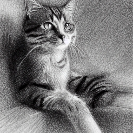 A cat sitting in my arms watching TV, Pencil Sketch