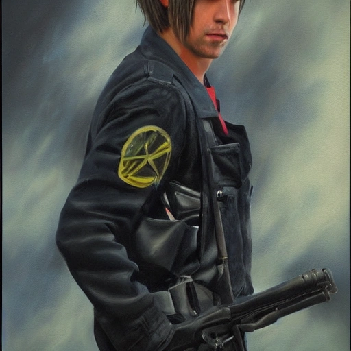 Leon s. kennedy from Chile, , 3D, photorealistic,, Oil Painting, American plane