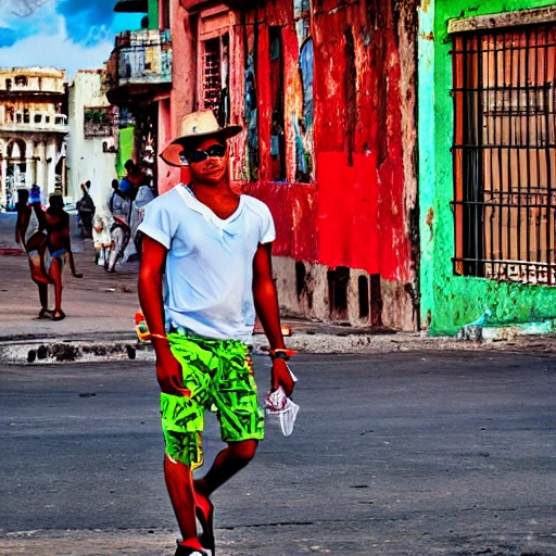 young cuban male in the street in havana with vibrant and extreme details." --ar 9:16 , , Trippy, Trippy, 3D