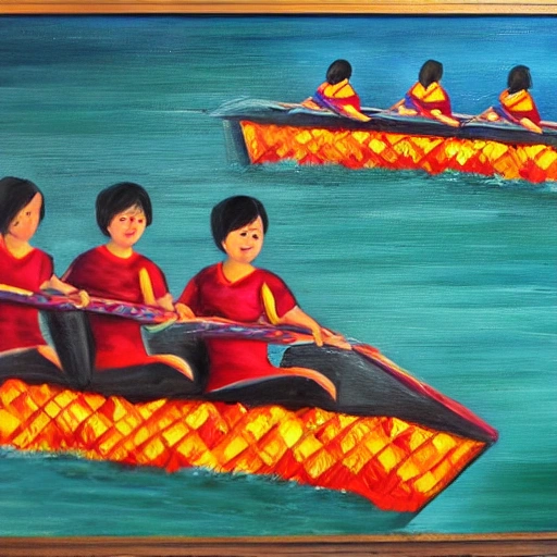 Dragon Boat Festival, dragon boat racing, Oil Painting