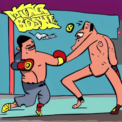 Cartoon，boxer fight with a huge monster
